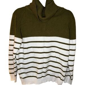 Olive and White Striped Turtleneck Sweater
